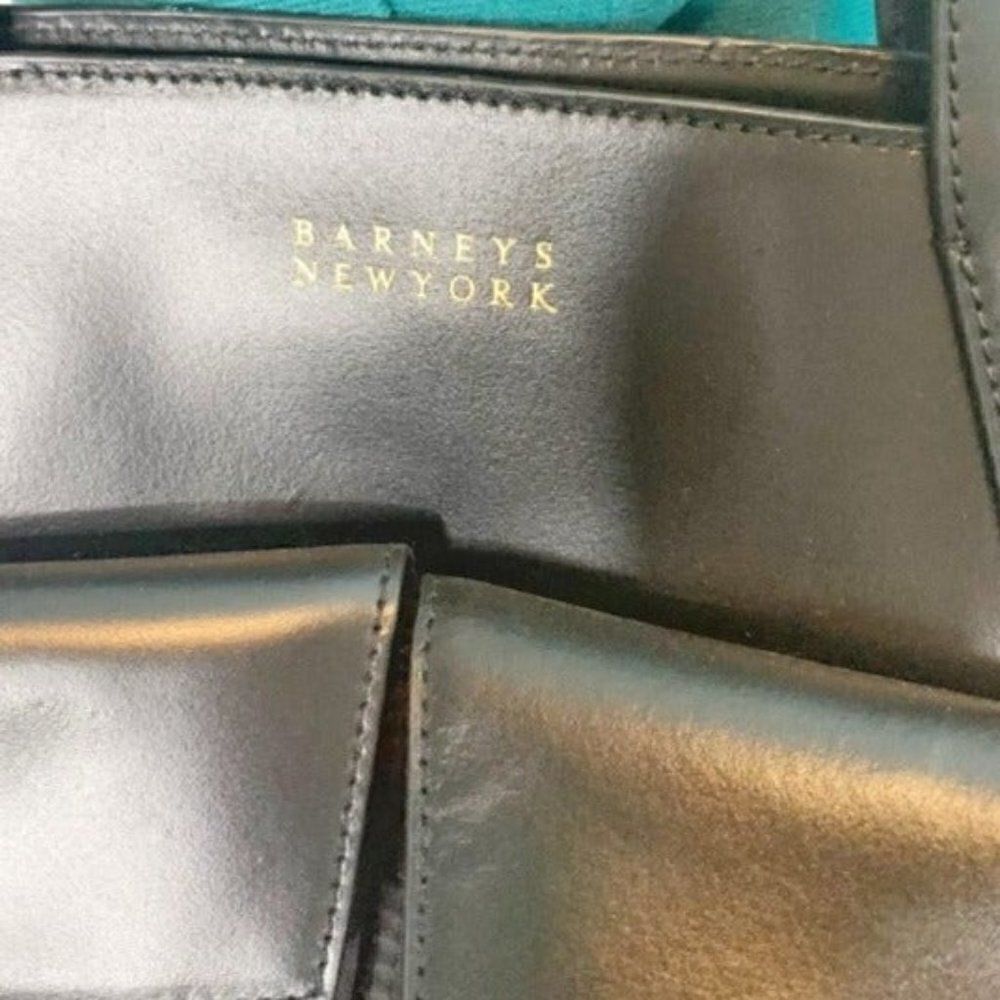 Barney's New York NWT Black Leather Pocket Tote Purse - Picture 9 of 12